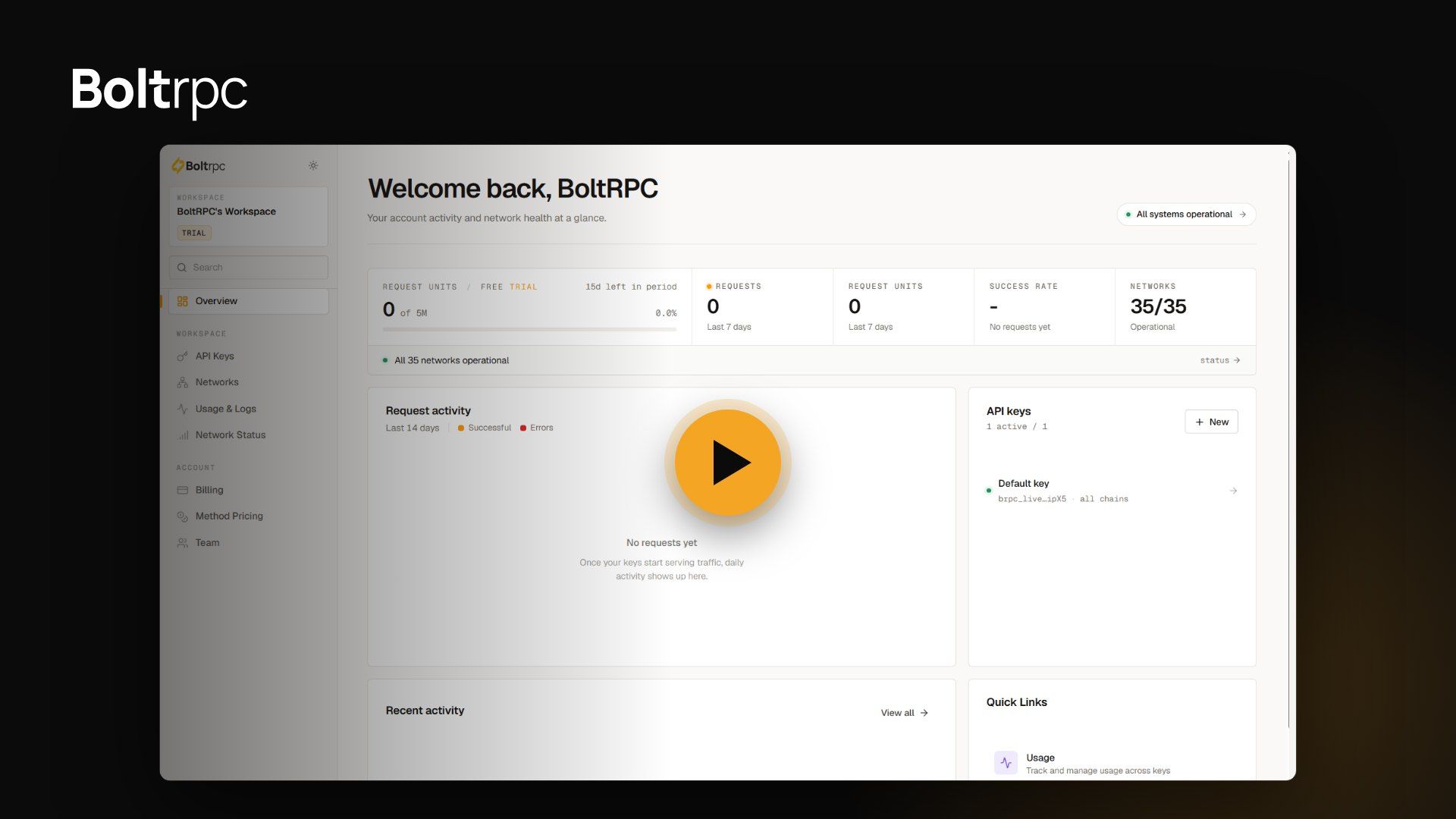 BoltRPC dashboard walkthrough: from free trial to your first API key