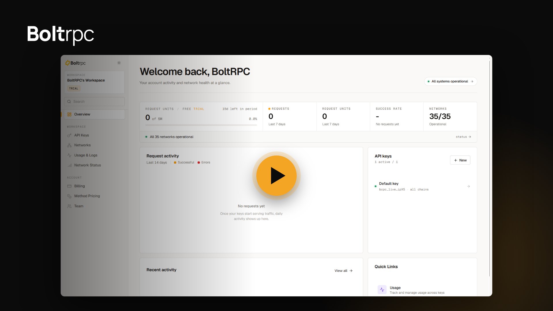 BoltRPC dashboard walkthrough: from free trial to your first API key